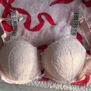 Victoria's Secret Bombshell Lace Push-Up Bra with Rhinestone Straps